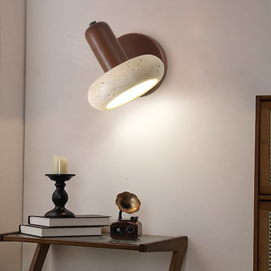 Chinese Solid Wood Oval Cylindrical LED Wall Sconce Lamp