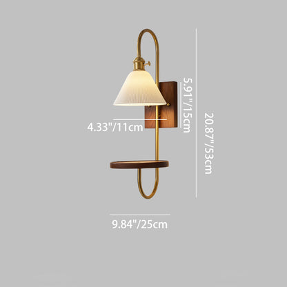 Chinese Rectangular Conical Curved 1-Light Wall Sconce Lamp