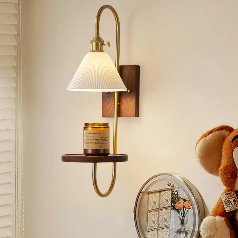 Chinese Rectangular Conical Curved 1-Light Wall Sconce Lamp