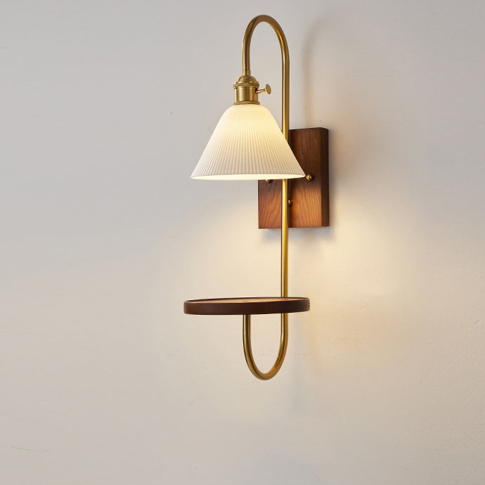 Chinese Rectangular Conical Curved 1-Light Wall Sconce Lamp