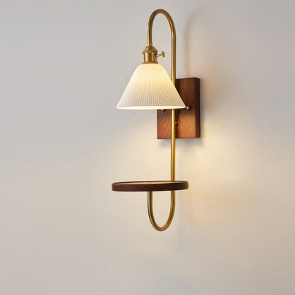 Chinese Rectangular Conical Curved 1-Light Wall Sconce Lamp