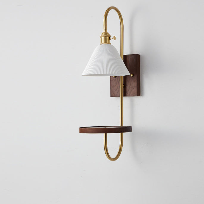 Chinese Rectangular Conical Curved 1-Light Wall Sconce Lamp