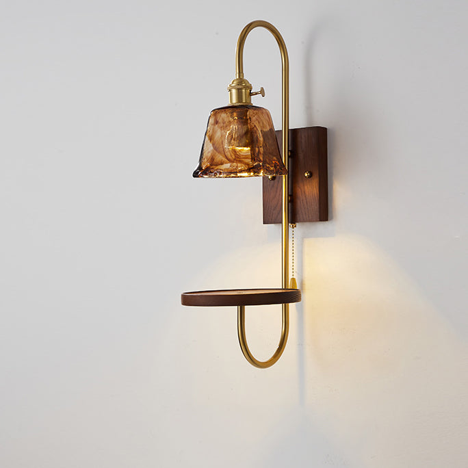 Chinese Rectangular Conical Curved 1-Light Wall Sconce Lamp