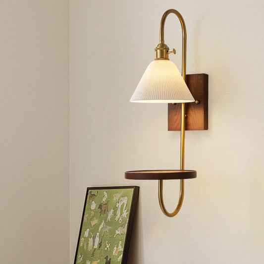 Chinese Rectangular Conical Curved 1-Light Wall Sconce Lamp