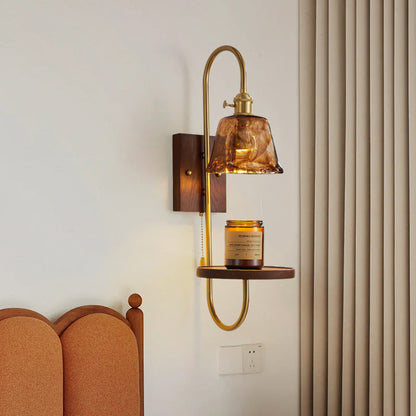 Chinese Rectangular Conical Curved 1-Light Wall Sconce Lamp