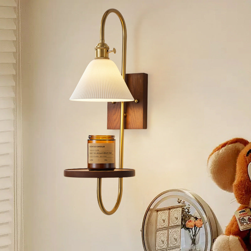 Chinese Rectangular Conical Curved 1-Light Wall Sconce Lamp