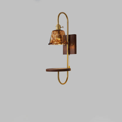 Chinese Rectangular Conical Curved 1-Light Wall Sconce Lamp