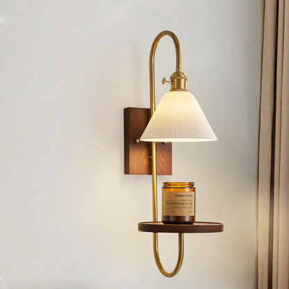Chinese Rectangular Conical Curved 1-Light Wall Sconce Lamp