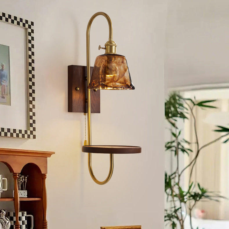 Chinese Rectangular Conical Curved 1-Light Wall Sconce Lamp