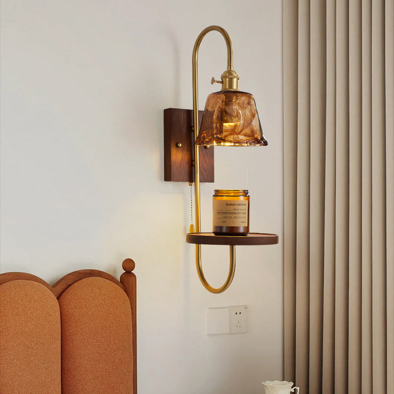 Chinese Rectangular Conical Curved 1-Light Wall Sconce Lamp