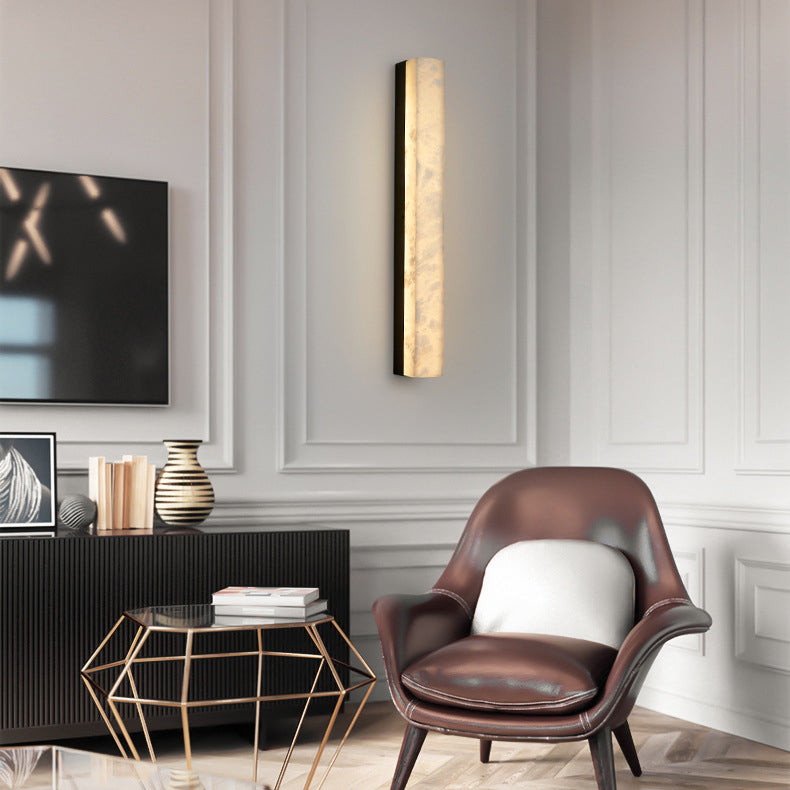 Brass Alabaster Rectangular LED Wall Sconce Lamp