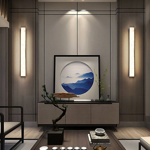 Brass Alabaster Rectangular LED Wall Sconce Lamp