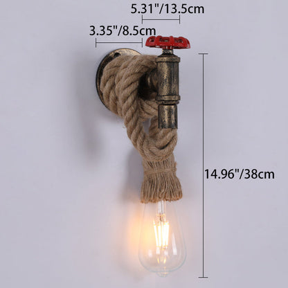 Industrial Hemp Rope Iron Faucet 1-Light Wall Sconce Lamp