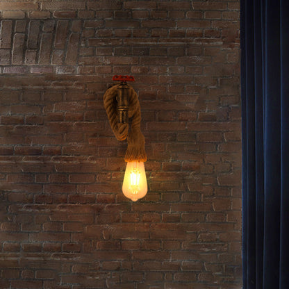 Industrial Hemp Rope Iron Faucet 1-Light Wall Sconce Lamp