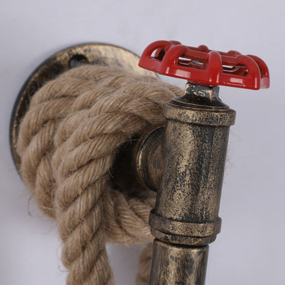 Industrial Hemp Rope Iron Faucet 1-Light Wall Sconce Lamp