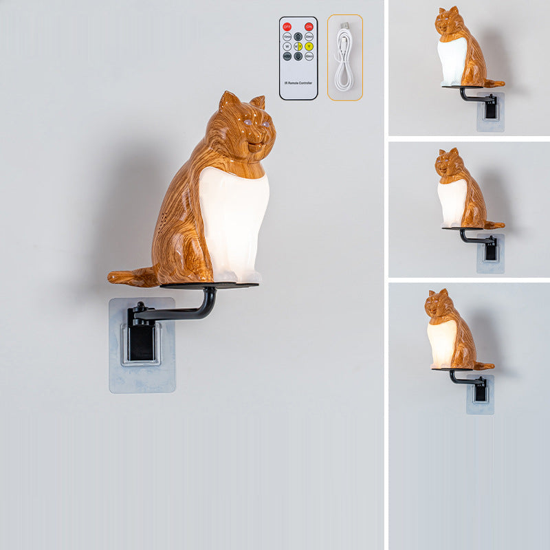 Rechargeable PC Lucky Cat LED Wall Sconce Lamp Night Light
