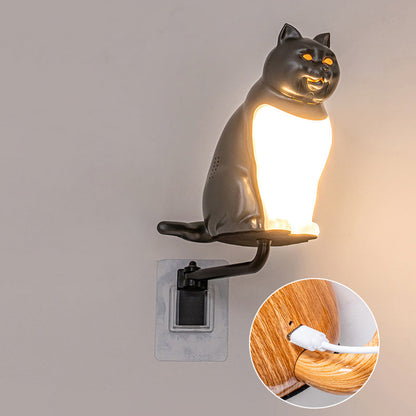 Rechargeable PC Lucky Cat LED Wall Sconce Lamp Night Light