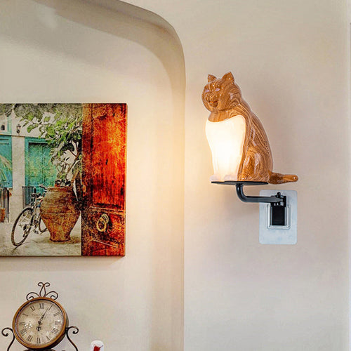 Rechargeable PC Lucky Cat LED Wall Sconce Lamp Night Light