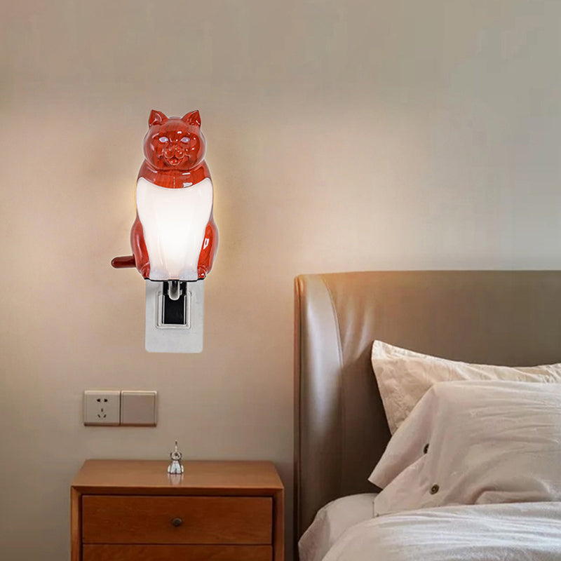 Rechargeable PC Lucky Cat LED Wall Sconce Lamp Night Light