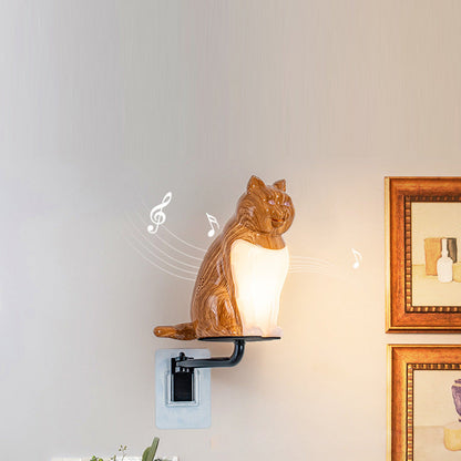 Rechargeable PC Lucky Cat LED Wall Sconce Lamp Night Light