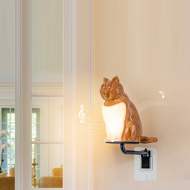 Rechargeable PC Lucky Cat LED Wall Sconce Lamp Night Light