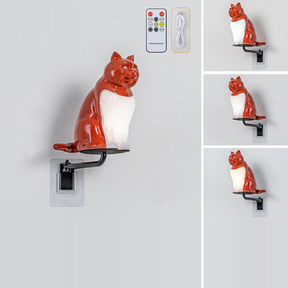 Rechargeable PC Lucky Cat LED Wall Sconce Lamp Night Light