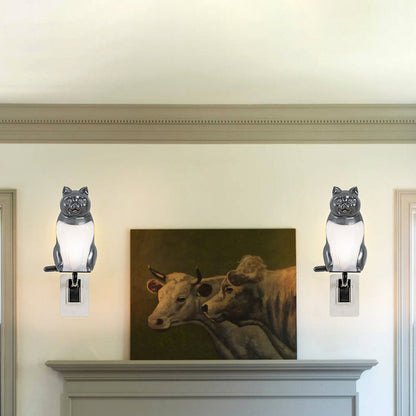 Rechargeable PC Lucky Cat LED Wall Sconce Lamp Night Light