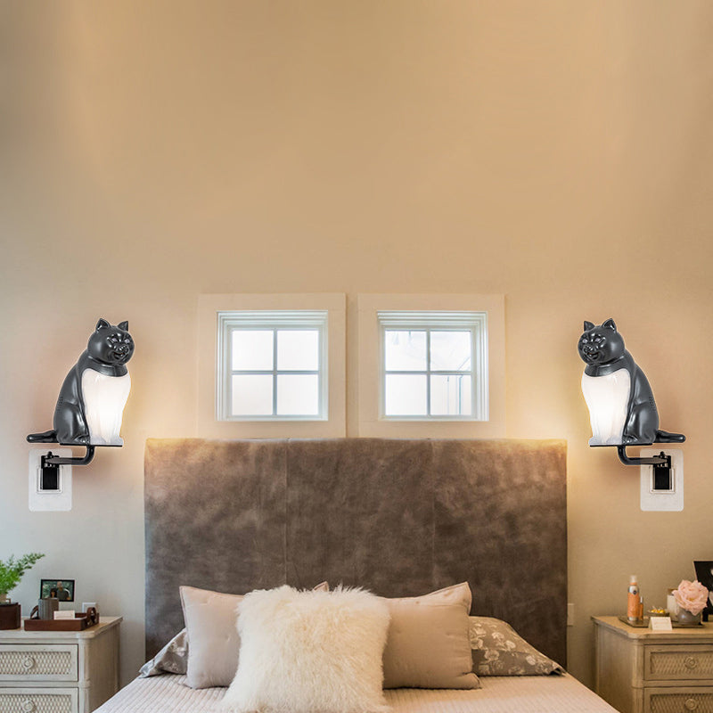 Rechargeable PC Lucky Cat LED Wall Sconce Lamp Night Light