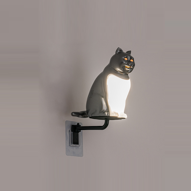 Rechargeable PC Lucky Cat LED Wall Sconce Lamp Night Light