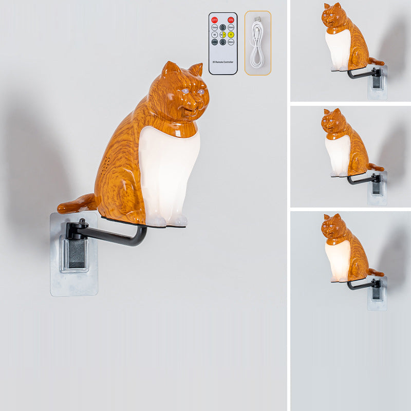 Rechargeable PC Lucky Cat LED Wall Sconce Lamp Night Light