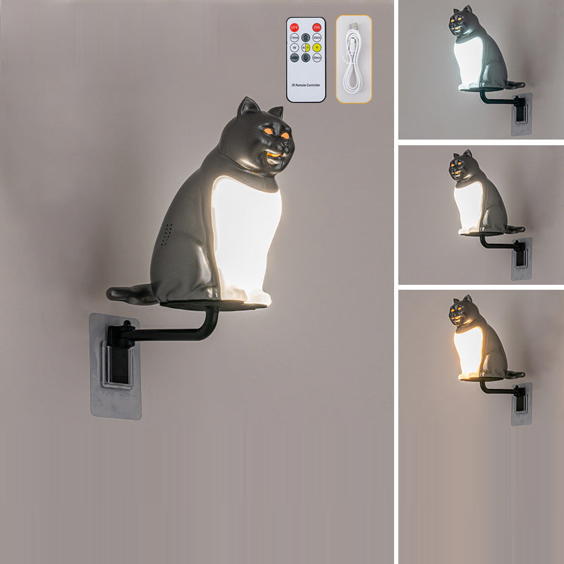 Rechargeable PC Lucky Cat LED Wall Sconce Lamp Night Light