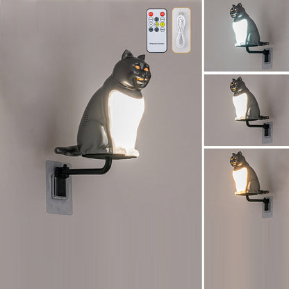 Rechargeable PC Lucky Cat LED Wall Sconce Lamp Night Light