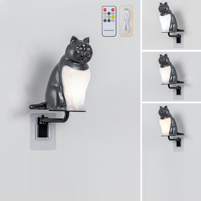 Rechargeable PC Lucky Cat LED Wall Sconce Lamp Night Light