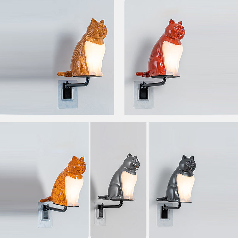 Rechargeable PC Lucky Cat LED Wall Sconce Lamp Night Light