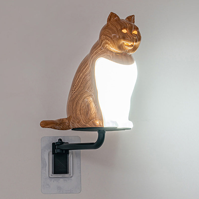 Rechargeable PC Lucky Cat LED Wall Sconce Lamp Night Light