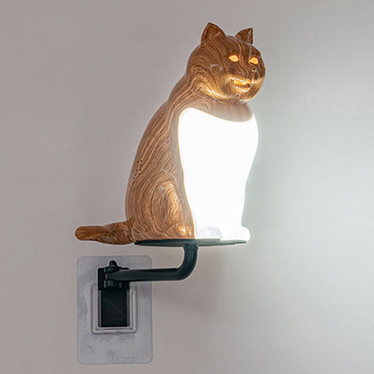 Rechargeable PC Lucky Cat LED Wall Sconce Lamp Night Light