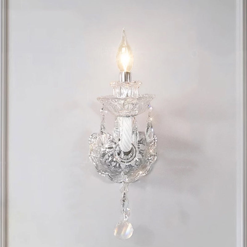 French Glass Candelabra Spiral 1/2-Light Wall Sconce Lamp
