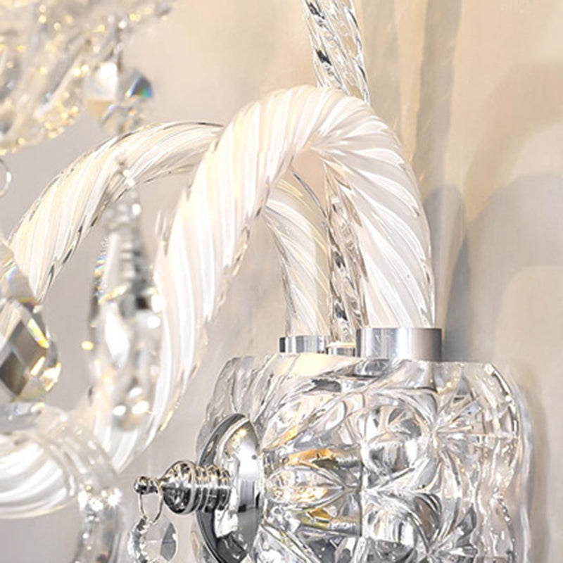 French Glass Candelabra Spiral 1/2-Light Wall Sconce Lamp