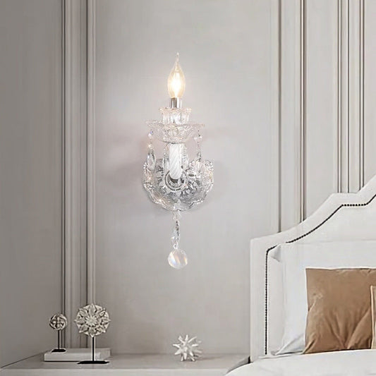 French Glass Candelabra Spiral 1/2-Light Wall Sconce Lamp