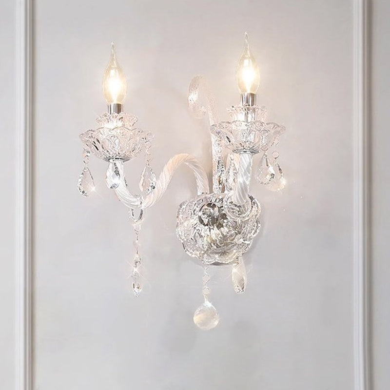 French Glass Candelabra Spiral 1/2-Light Wall Sconce Lamp