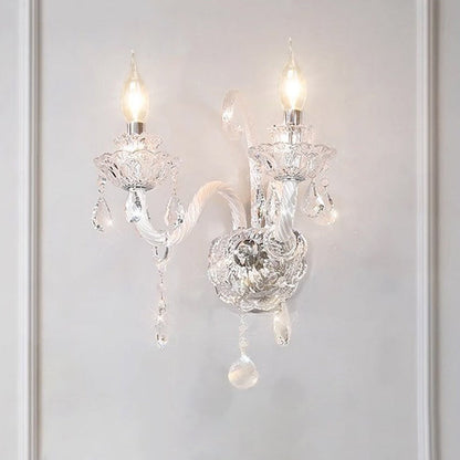 French Glass Candelabra Spiral 1/2-Light Wall Sconce Lamp