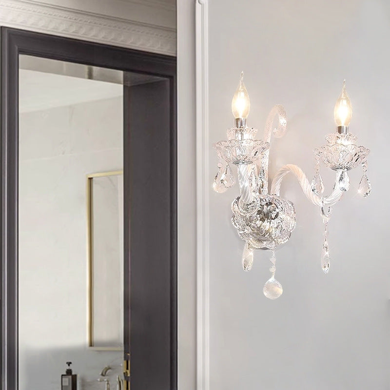 French Glass Candelabra Spiral 1/2-Light Wall Sconce Lamp