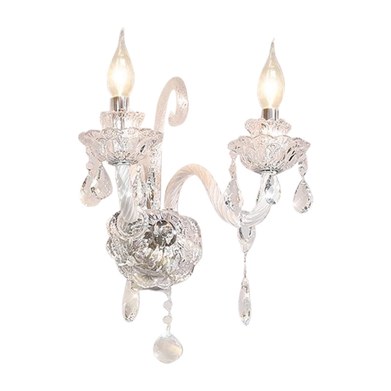 French Glass Candelabra Spiral 1/2-Light Wall Sconce Lamp