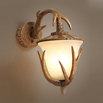 Resin Hand-Carved Antler Lantern 3-Light Wall Sconce Lamp
