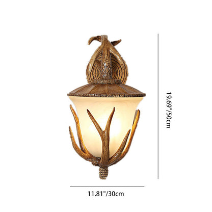 Resin Hand-Carved Antler Lantern 3-Light Wall Sconce Lamp