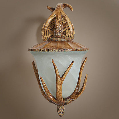Resin Hand-Carved Antler Lantern 3-Light Wall Sconce Lamp