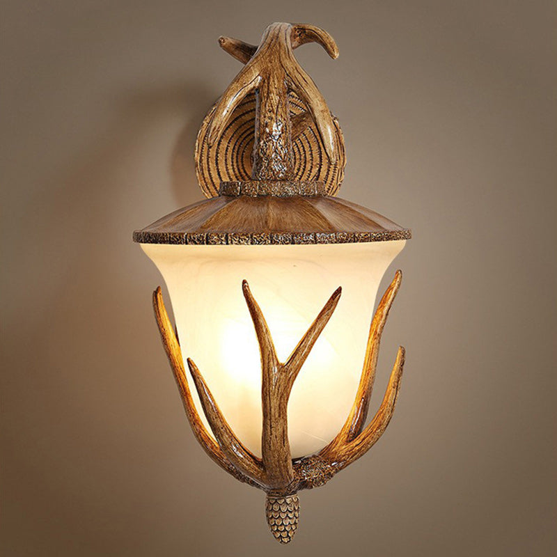 Resin Hand-Carved Antler Lantern 3-Light Wall Sconce Lamp