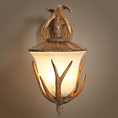 Resin Hand-Carved Antler Lantern 3-Light Wall Sconce Lamp