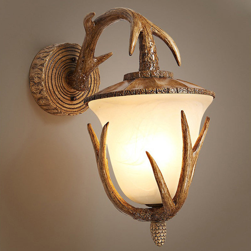 Resin Hand-Carved Antler Lantern 3-Light Wall Sconce Lamp