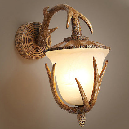 Resin Hand-Carved Antler Lantern 3-Light Wall Sconce Lamp